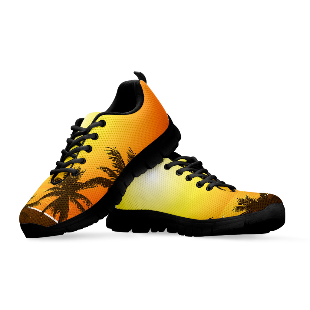 Tropical Beach Sunset Print Black Sneakers