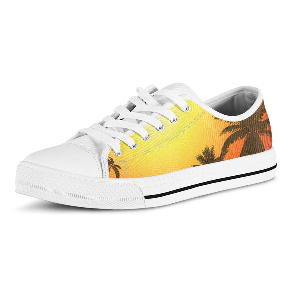 Tropical Beach Sunset Print White Low Top Shoes