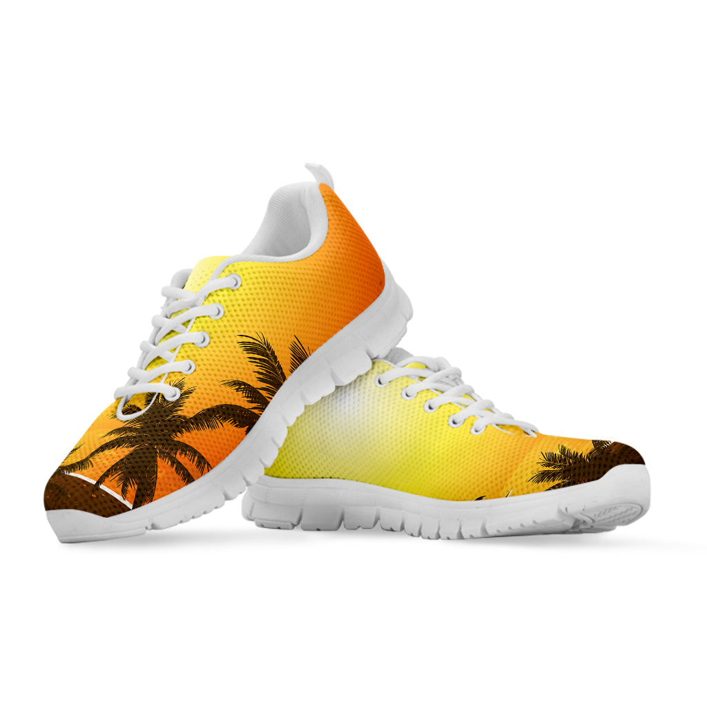 Tropical Beach Sunset Print White Sneakers