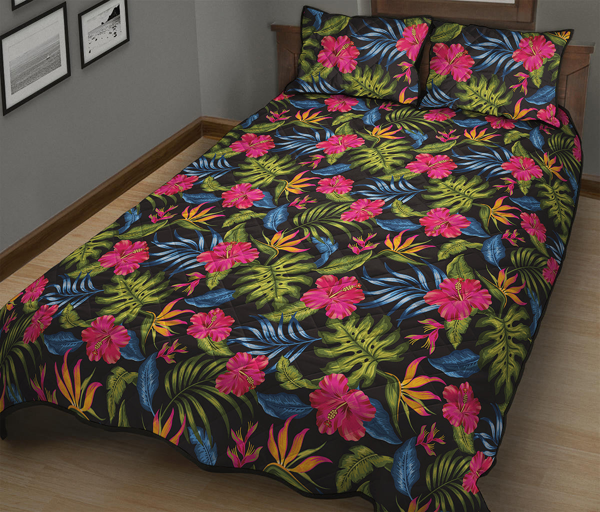 Tropical Bird Of Paradise Pattern Print Quilt Bed Set