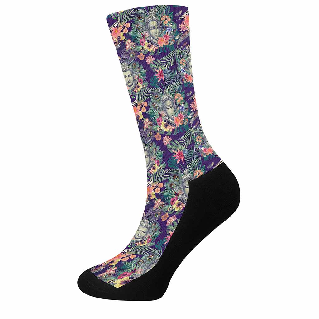 Tropical Buddha Print Crew Socks