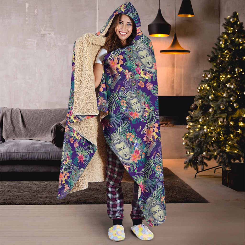 Tropical Buddha Print Hooded Blanket