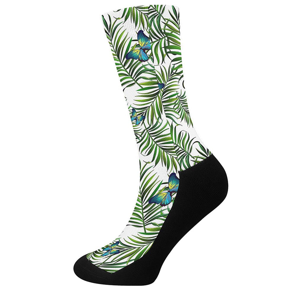 Tropical Butterfly Pattern Print Crew Socks