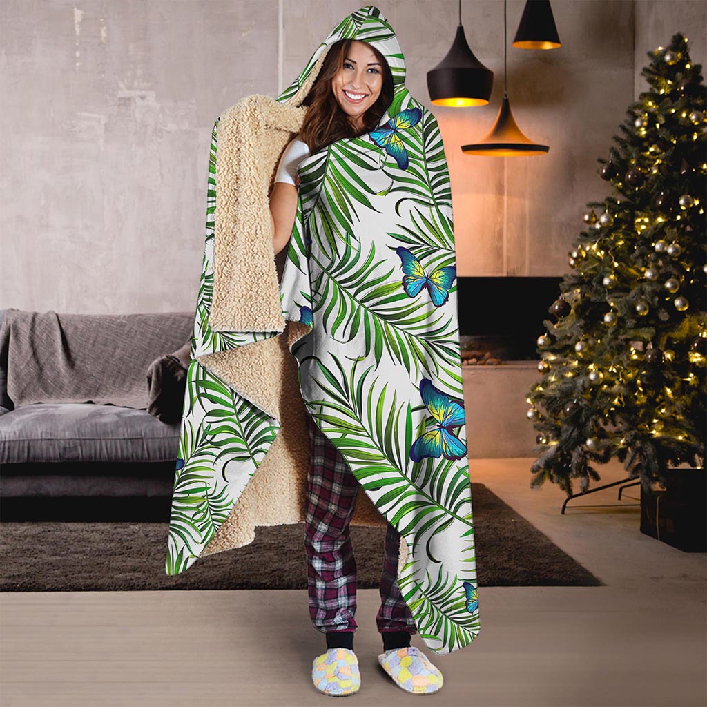Tropical Butterfly Pattern Print Hooded Blanket