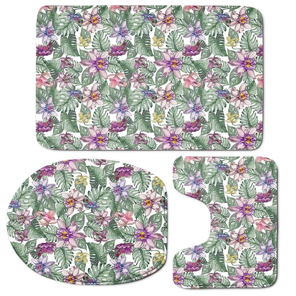 Tropical Cattleya Pattern Print 3 Piece Bath Mat Set