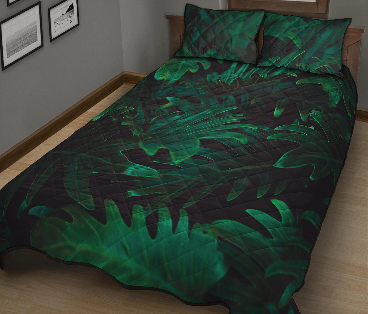 Tropical Fern Leaf Print Quilt Bed Set