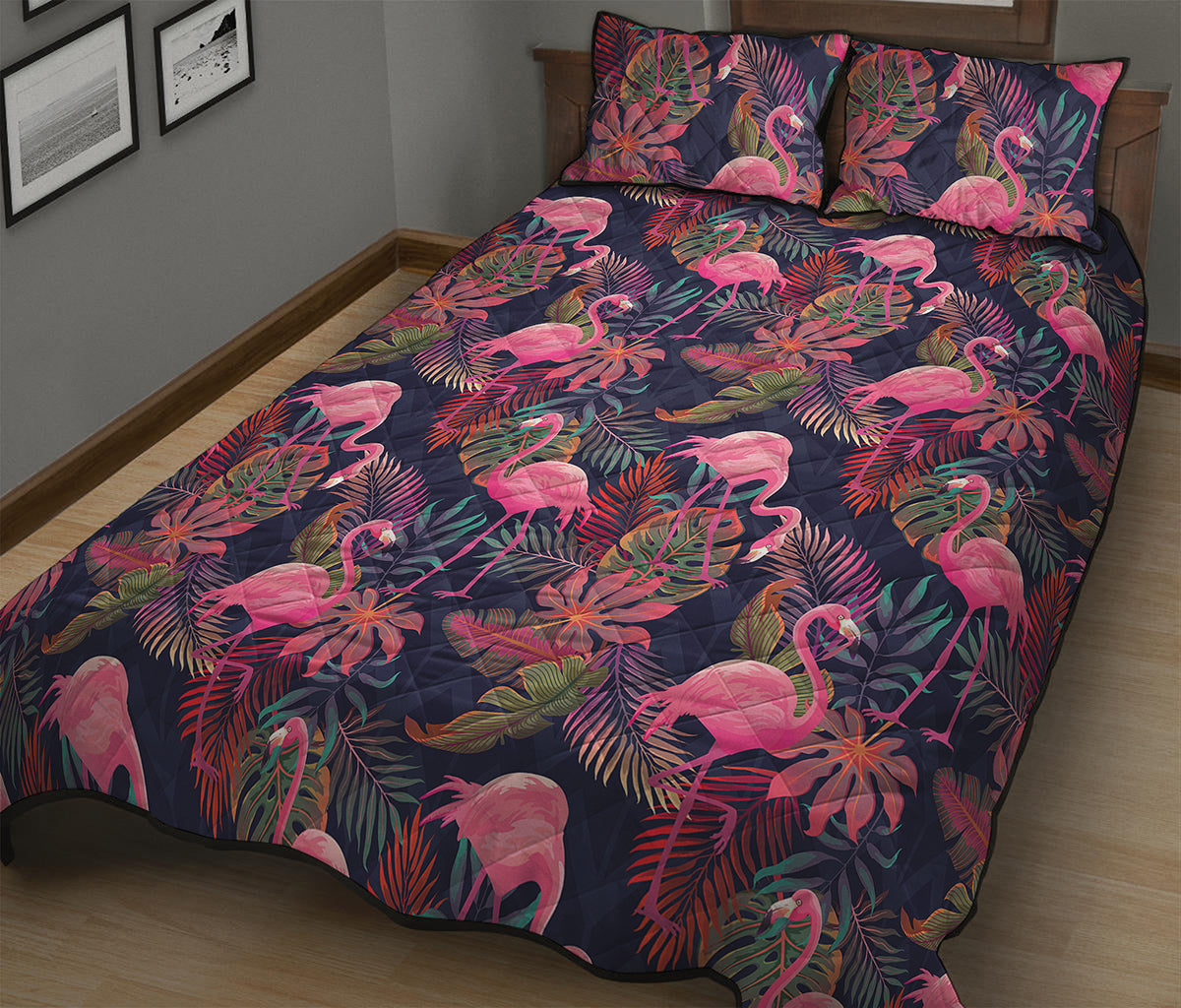 Tropical Flamingo Aloha Pattern Print Quilt Bed Set