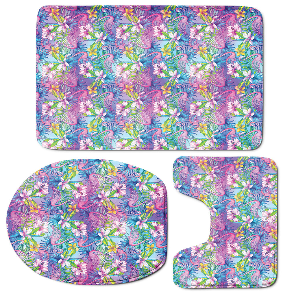 Tropical Flamingo And Hibiscus Print 3 Piece Bath Mat Set