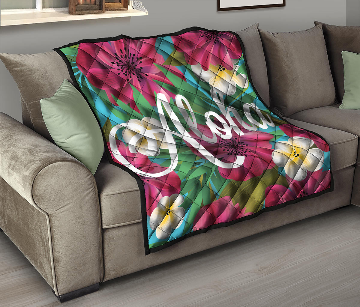 Tropical Flower Aloha Print Quilt