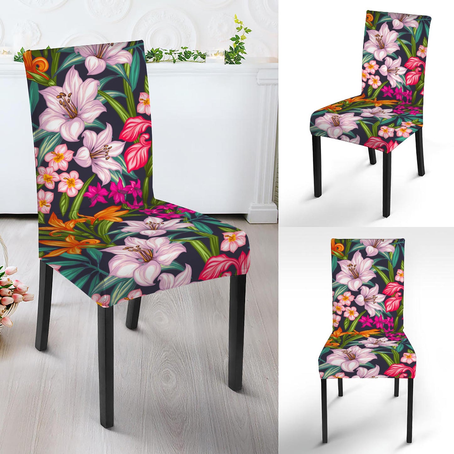 Tropical Flowers Pattern Print Dining Chair Slipcover
