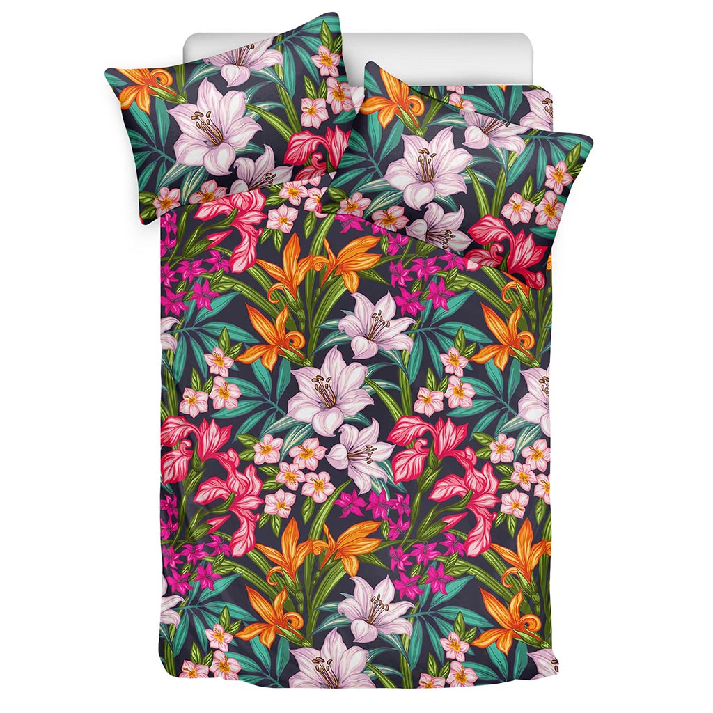 Tropical Flowers Pattern Print Duvet Cover Bedding Set