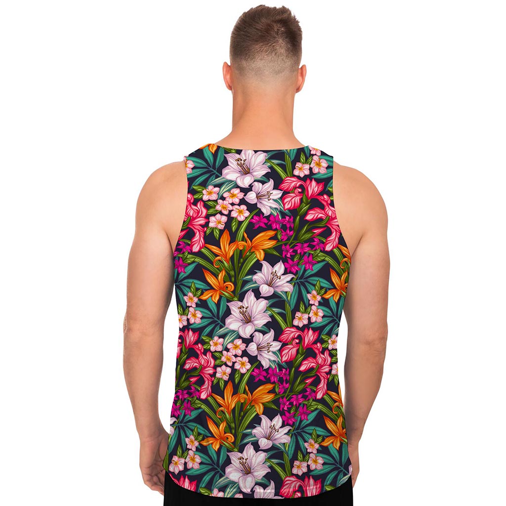 Tropical Flowers Pattern Print Men's Tank Top