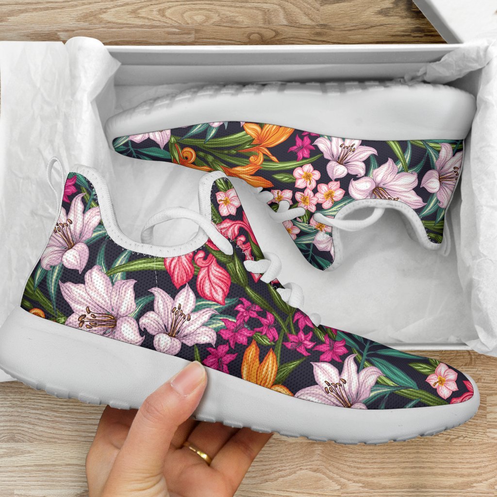 Tropical Flowers Pattern Print Mesh Knit Shoes GearFrost