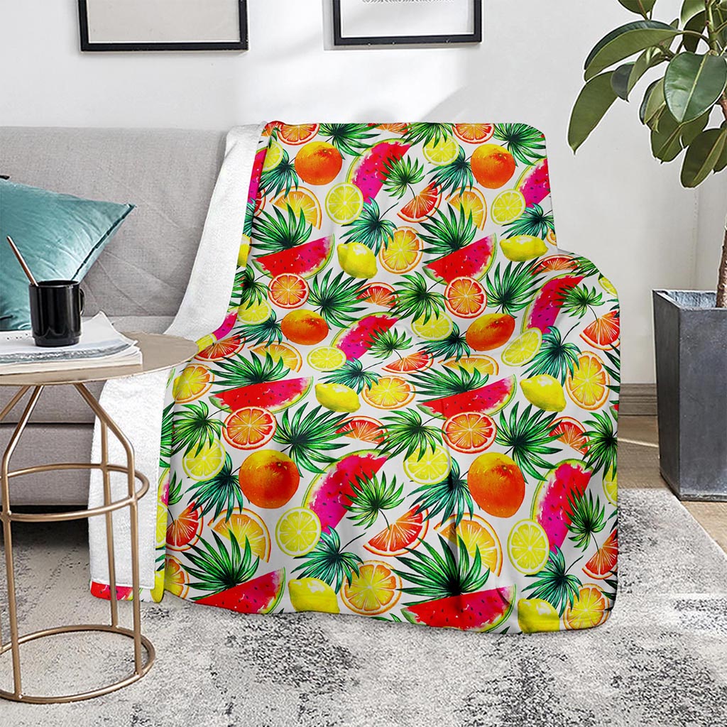 Tropical Fruit Leaf Pattern Print Blanket