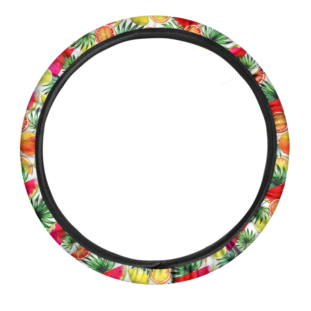 Tropical Fruit Leaf Pattern Print Car Steering Wheel Cover