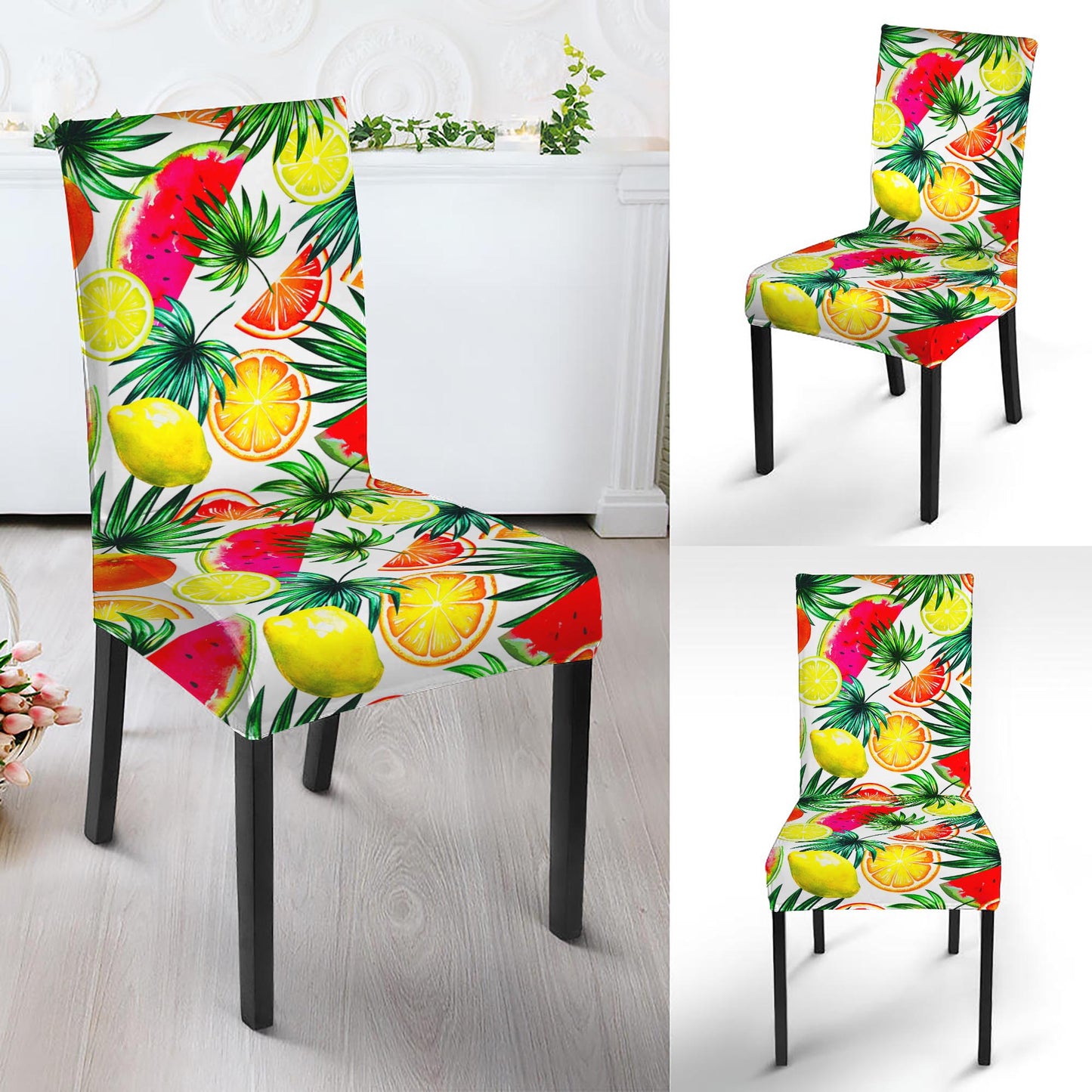 Tropical Fruit Leaf Pattern Print Dining Chair Slipcover