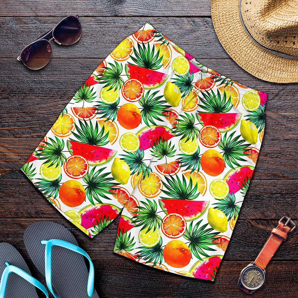 Tropical Fruit Leaf Pattern Print Men's Shorts