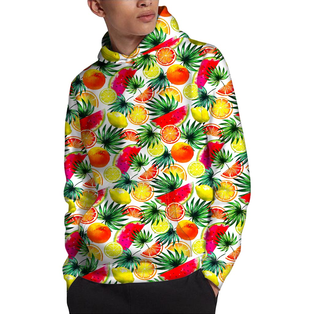 Tropical Fruit Leaf Pattern Print Pullover Hoodie