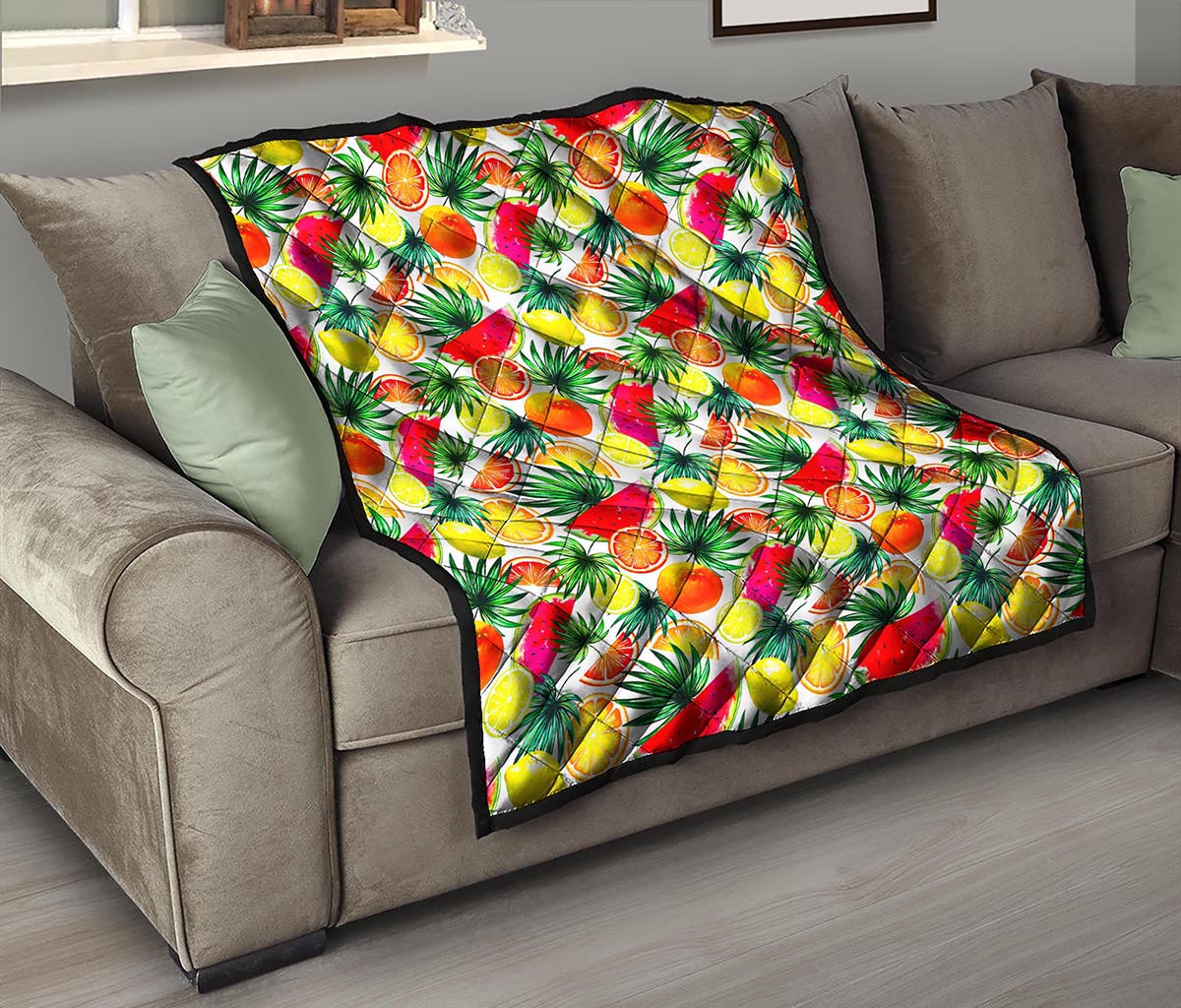 Tropical Fruit Leaf Pattern Print Quilt