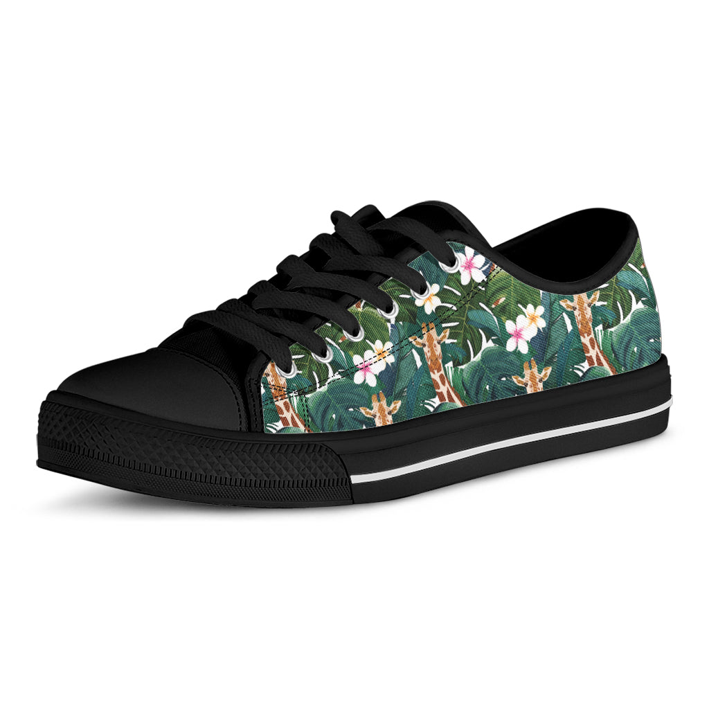 Tropical Giraffe Pattern Print Black Low Top Shoes