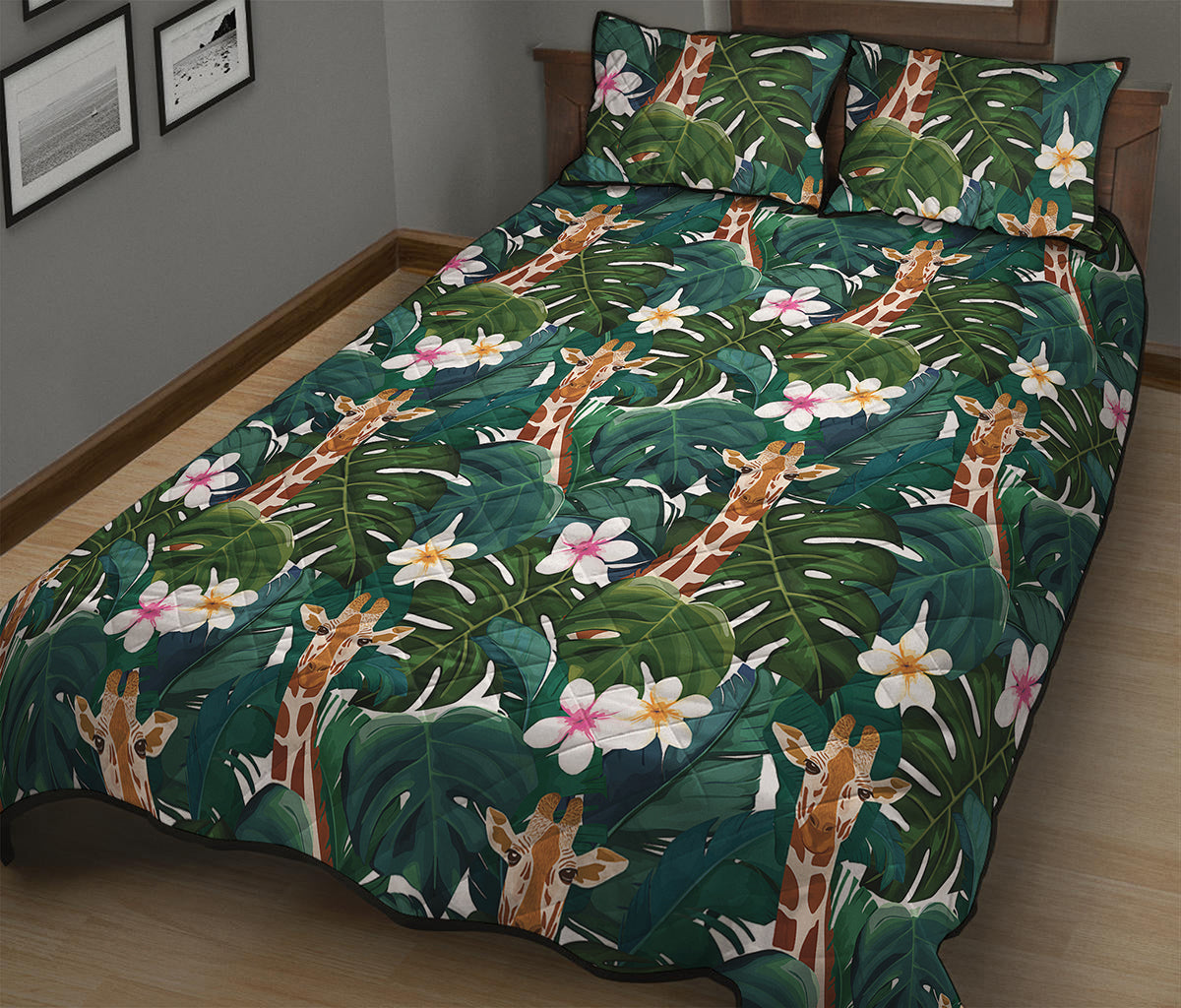 Tropical Giraffe Pattern Print Quilt Bed Set