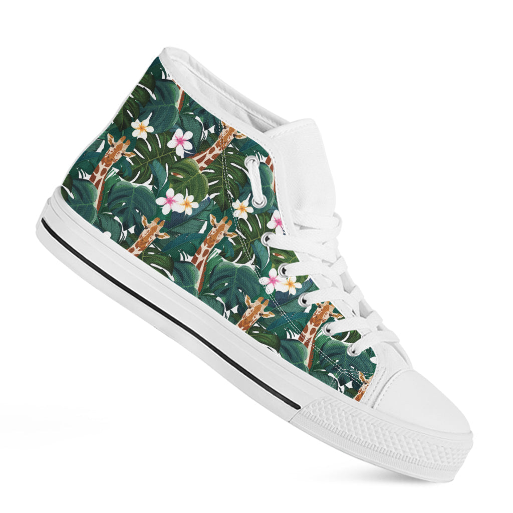 Tropical Giraffe Pattern Print White High Top Shoes