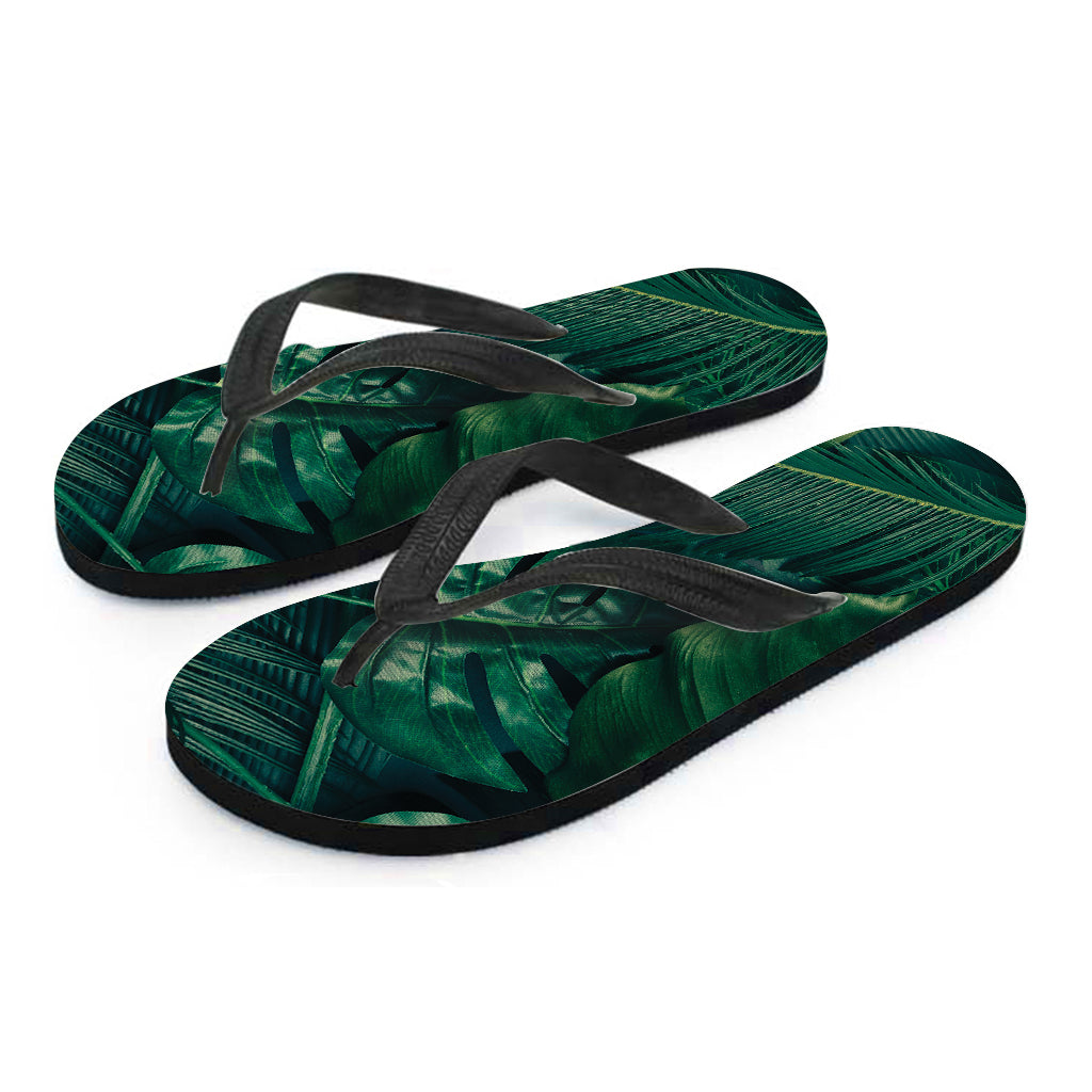 Tropical Green Leaves Print Flip Flops