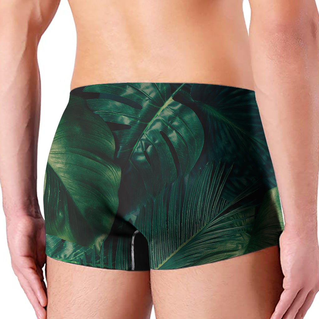 Tropical Green Leaves Print Men's Boxer Briefs