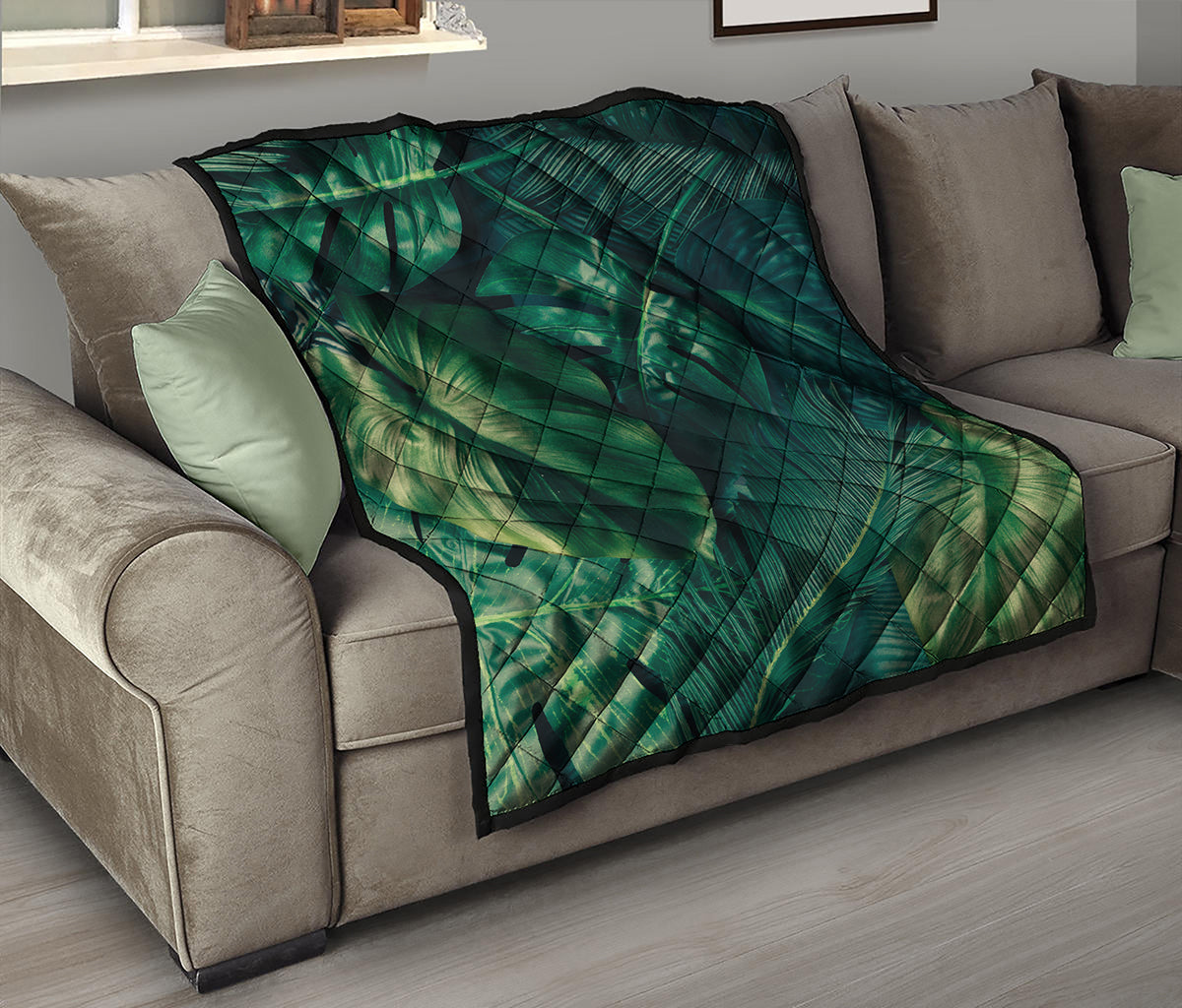 Tropical Green Leaves Print Quilt