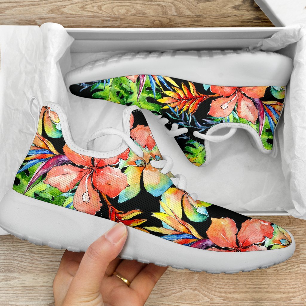Tropical Hawaii Flowers Pattern Print Mesh Knit Shoes GearFrost