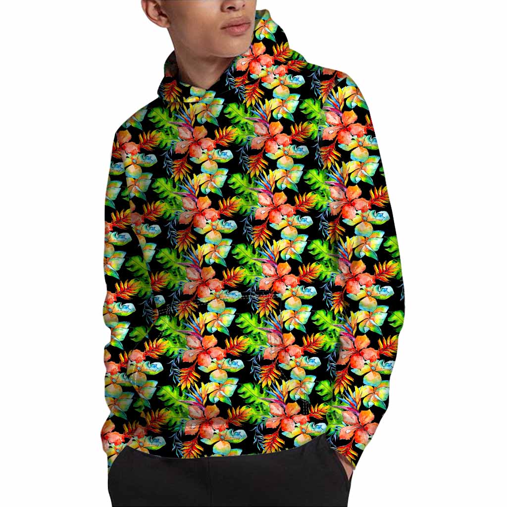 Tropical Hawaii Flowers Pattern Print Pullover Hoodie