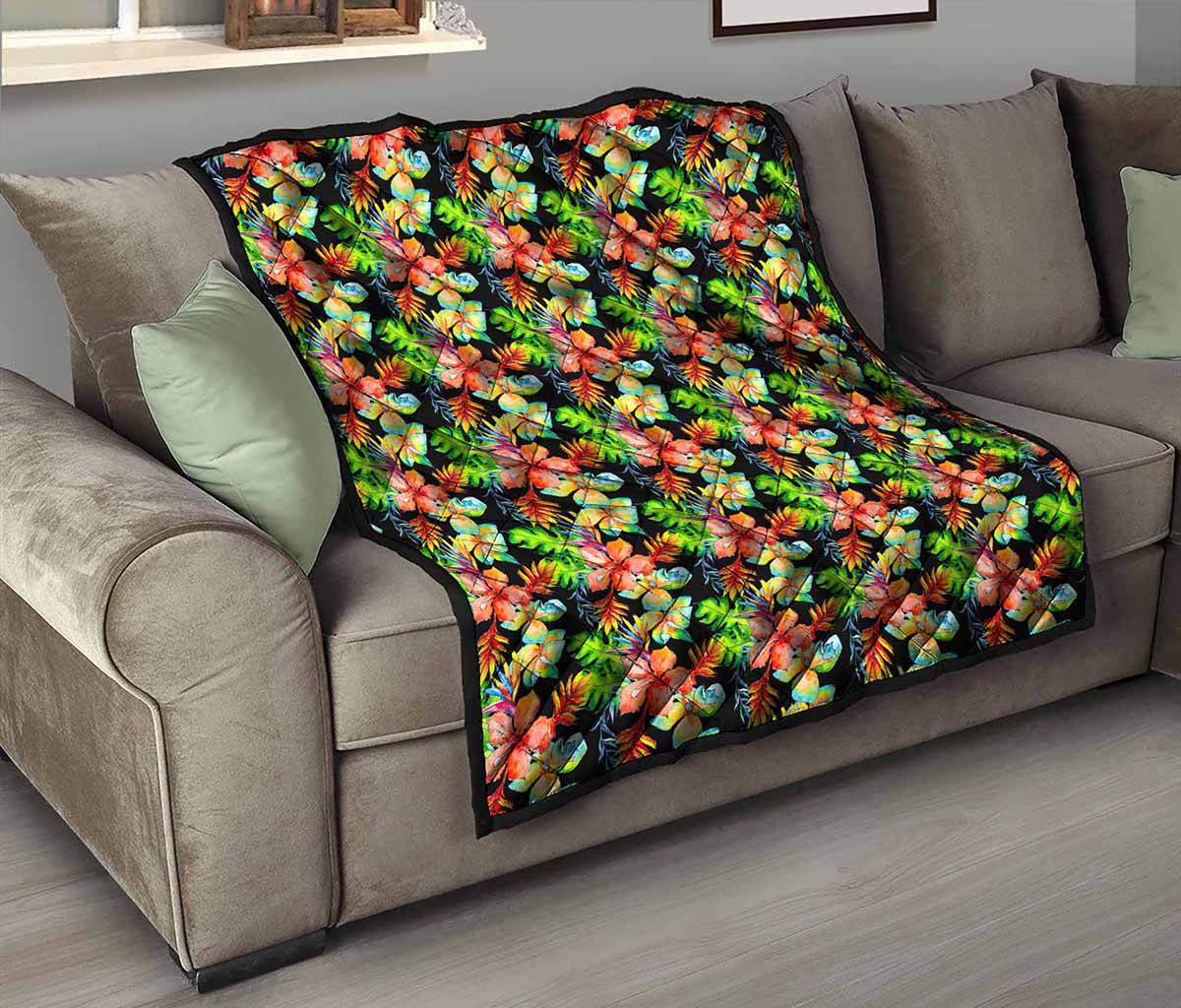Tropical Hawaii Flowers Pattern Print Quilt