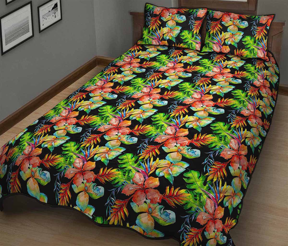 Tropical Hawaii Flowers Pattern Print Quilt Bed Set