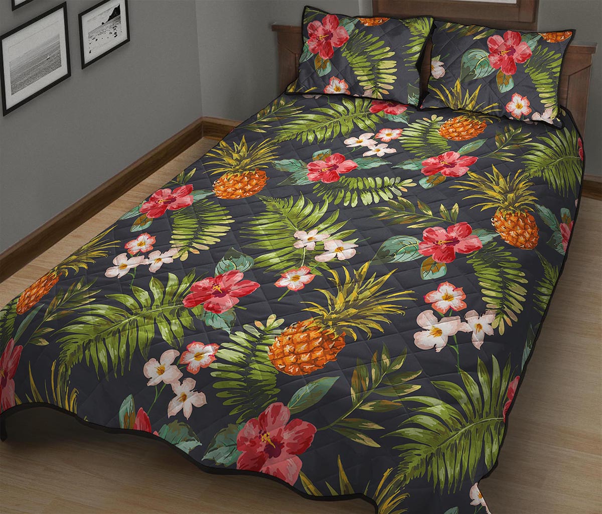 Tropical Hawaii Pineapple Pattern Print Quilt Bed Set