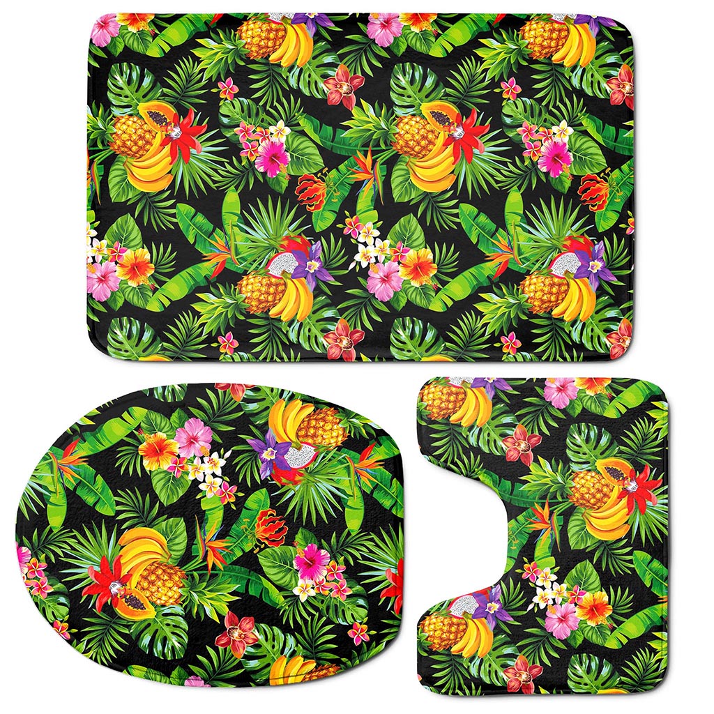 Tropical Hawaiian Fruits Pattern Print 3 Piece Bath Mat Set