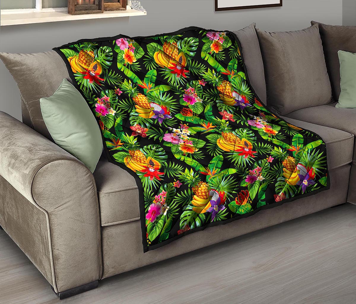 Tropical Hawaiian Fruits Pattern Print Quilt