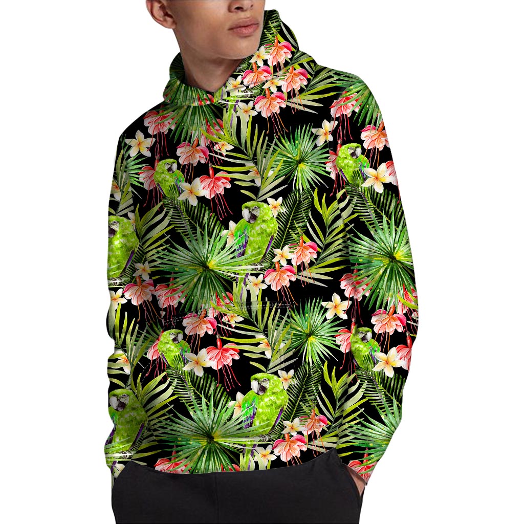 Tropical Hawaiian Parrot Pattern Print Pullover Hoodie