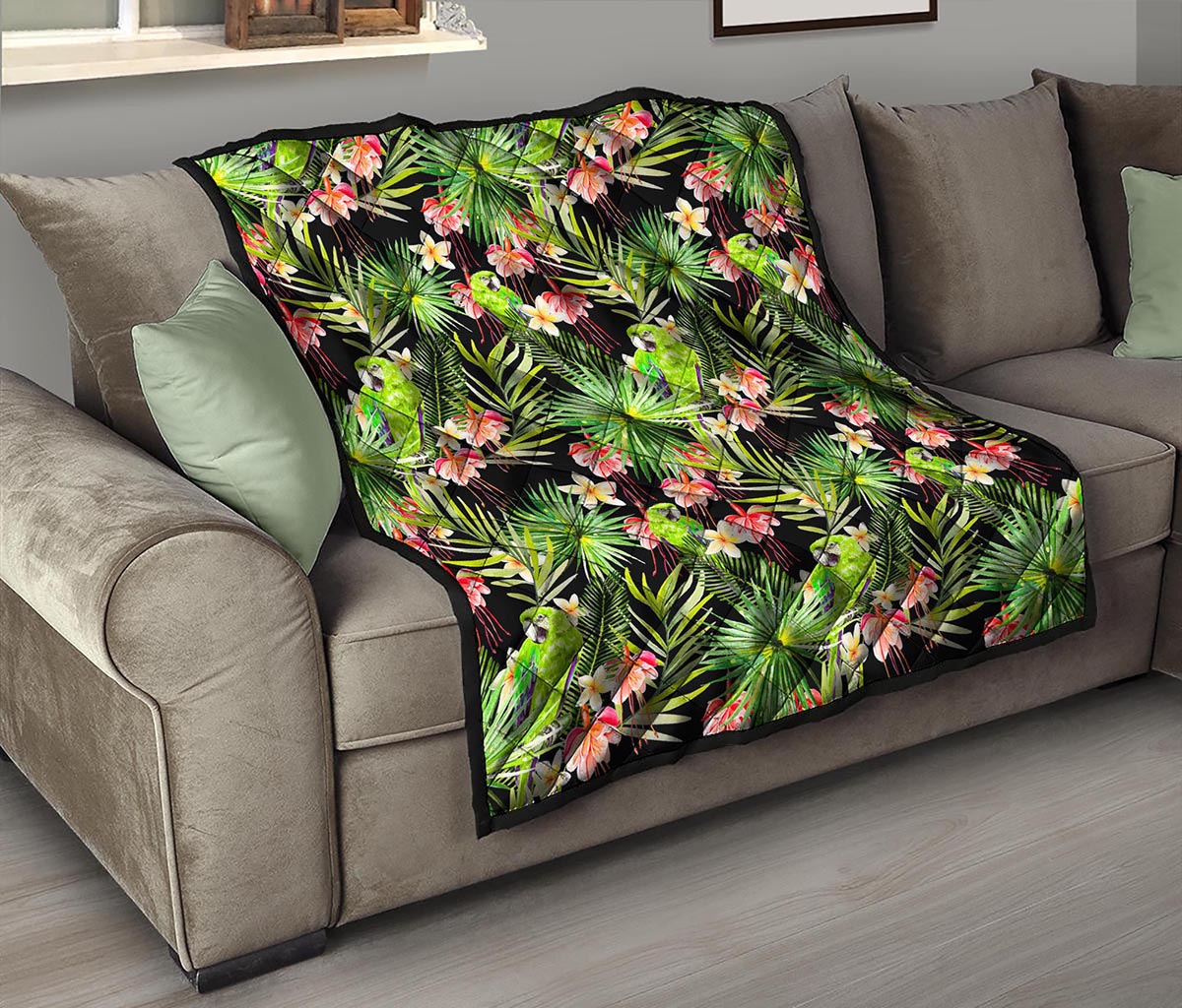 Tropical Hawaiian Parrot Pattern Print Quilt