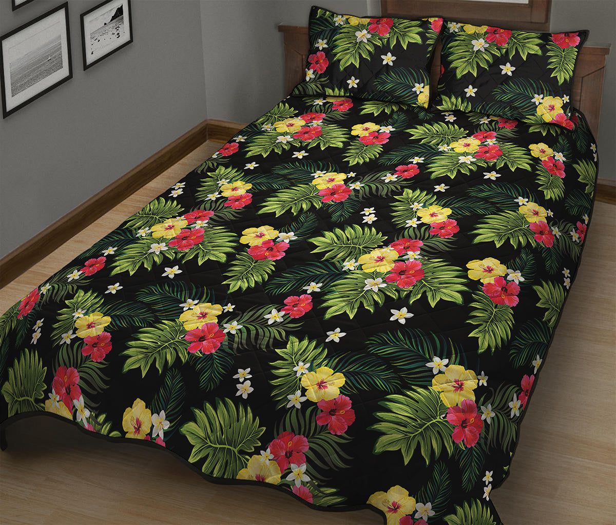 Tropical Hibiscus Aloha Pattern Print Quilt Bed Set