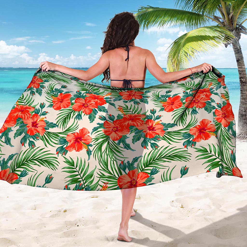 Tropical Hibiscus Blossom Pattern Print Beach Sarong Wrap