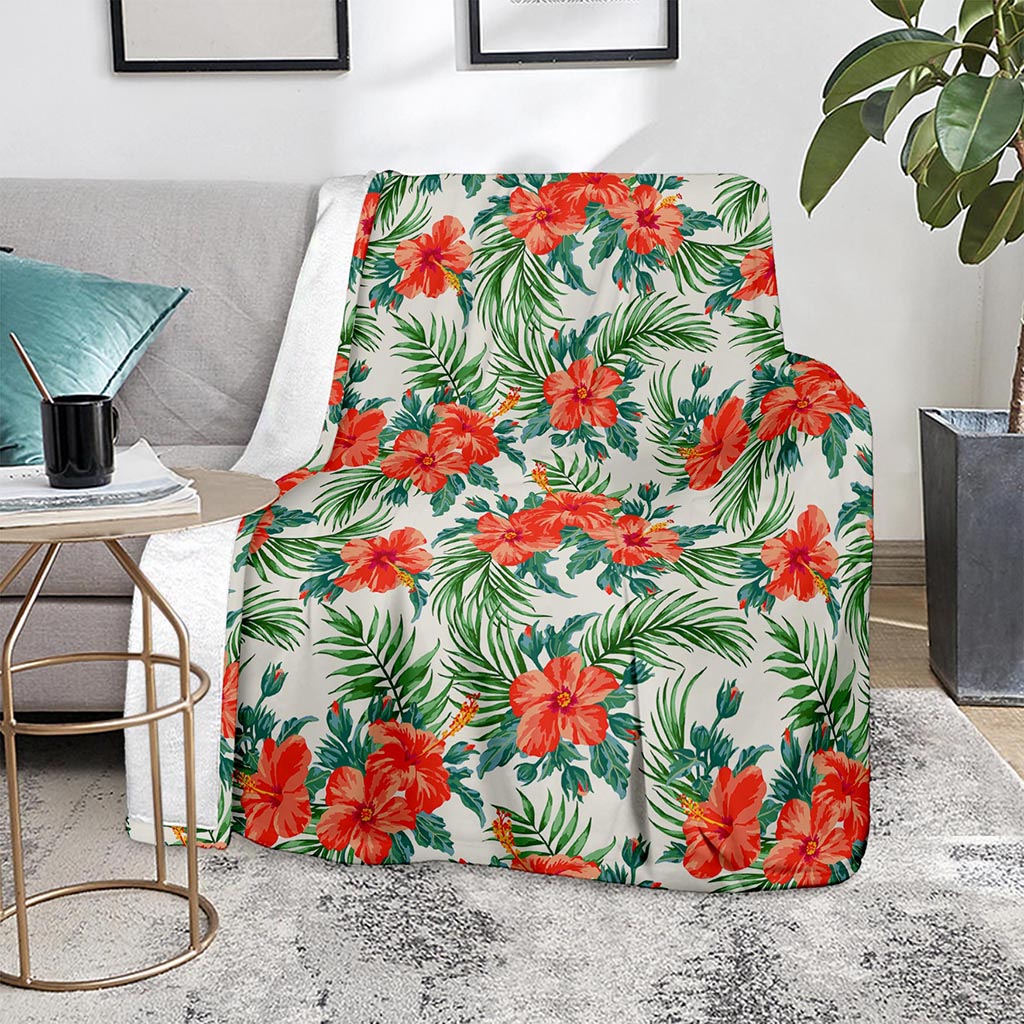 Tropical Hibiscus Blossom Pattern Print Blanket