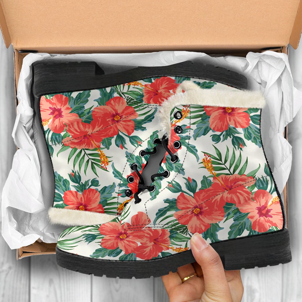 Tropical Hibiscus Blossom Pattern Print Comfy Boots GearFrost
