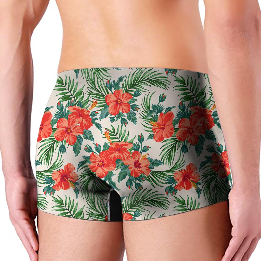 Tropical Hibiscus Blossom Pattern Print Men's Boxer Briefs