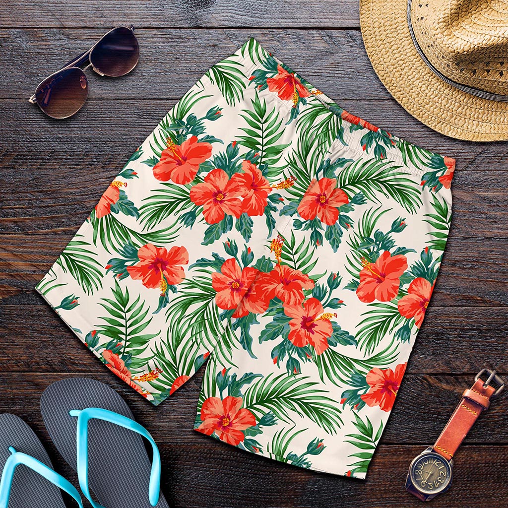 Tropical Hibiscus Blossom Pattern Print Men's Shorts
