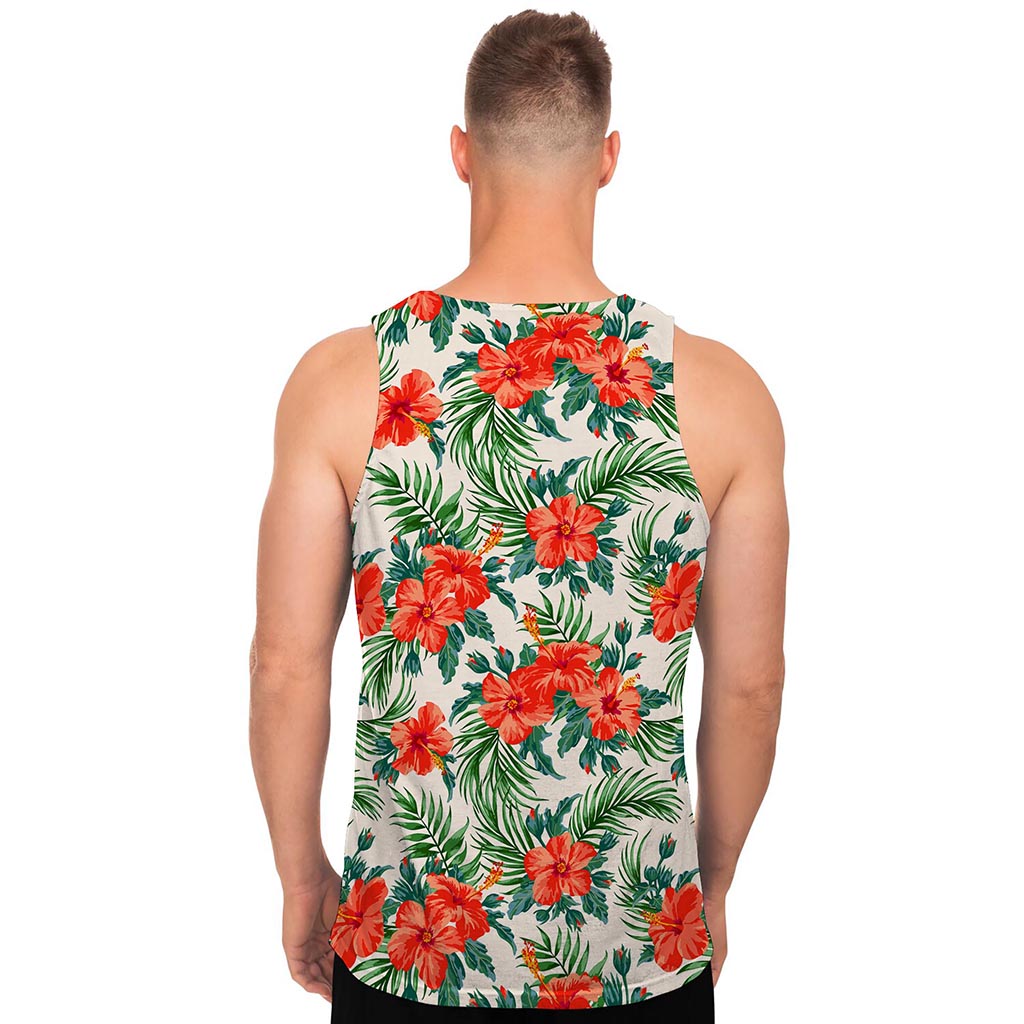 Tropical Hibiscus Blossom Pattern Print Men's Tank Top