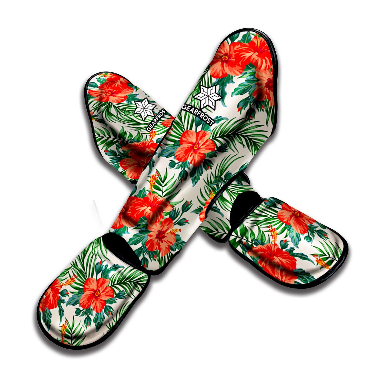 Tropical Hibiscus Blossom Pattern Print Muay Thai Shin Guard