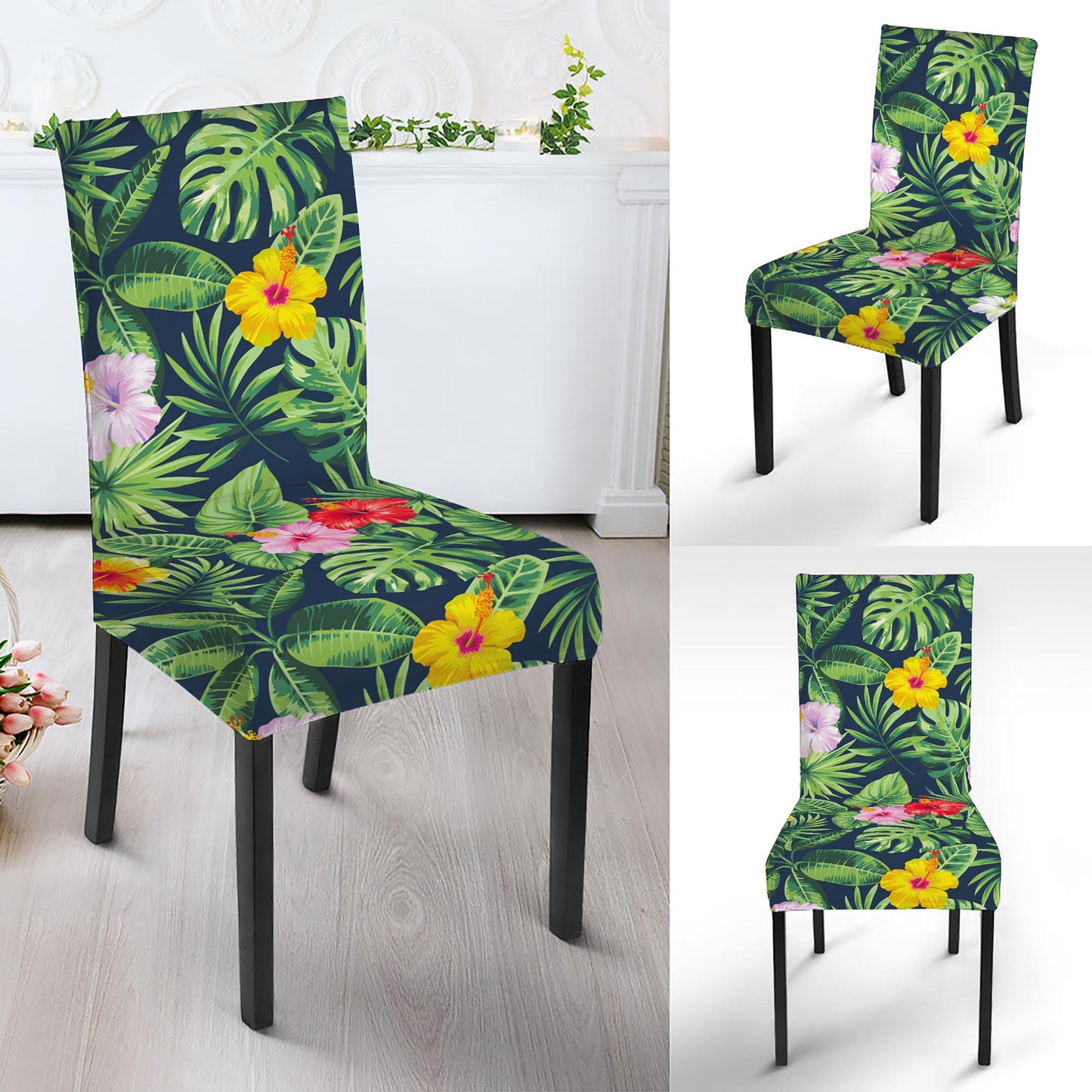 Tropical Hibiscus Flowers Pattern Print Dining Chair Slipcover