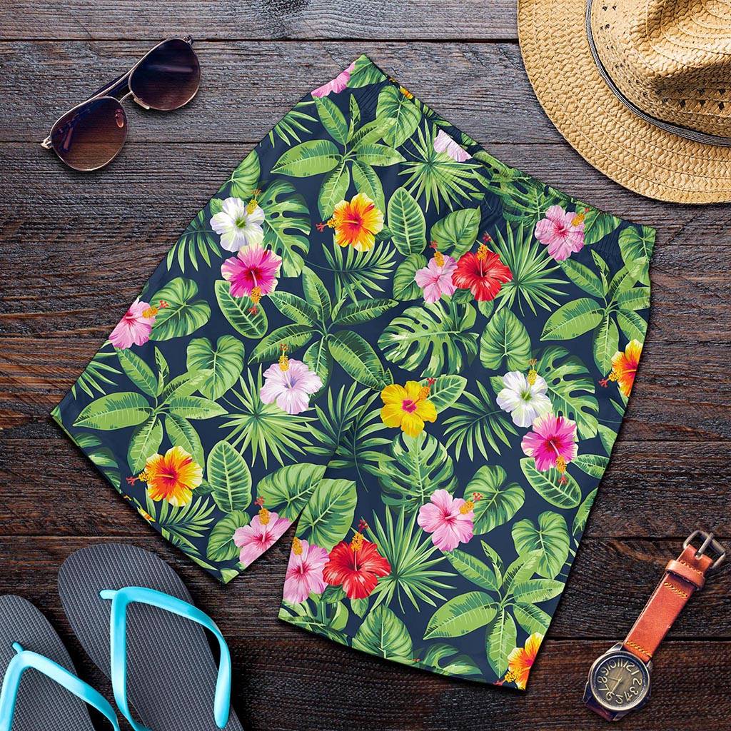 Tropical Hibiscus Flowers Pattern Print Men's Shorts