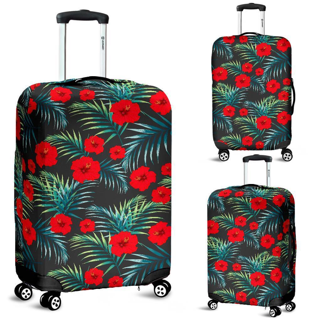 Tropical Hibiscus Leaves Pattern Print Luggage Cover GearFrost