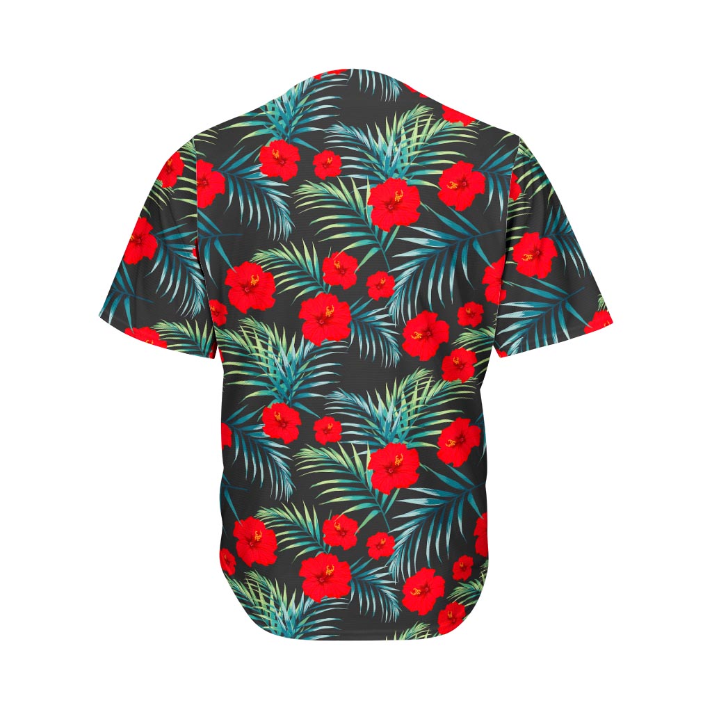Tropical Hibiscus Leaves Pattern Print Men's Baseball Jersey